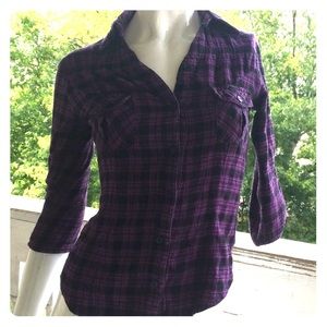 Purple and Black Small Plaid Button-Up
